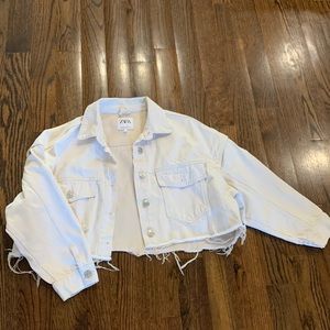 Zara oversized cropped off white jean jacket